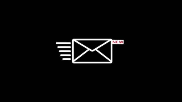 Closed white envelope icon on black background. Minimalist mail or email symbol for mobile interface, web design messaging element, minimalist communication logo, 4k animation.