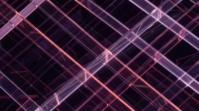 Abstract Geometric Grid of Translucent Glass Ribbons on Dark Background