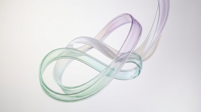 Abstract Flowing Translucent Glass Ribbons Suspended in Bright White Studio