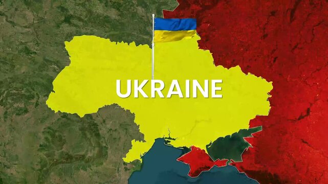 Ukraine and Russia geopolitical digital map motion animation video footage clip
