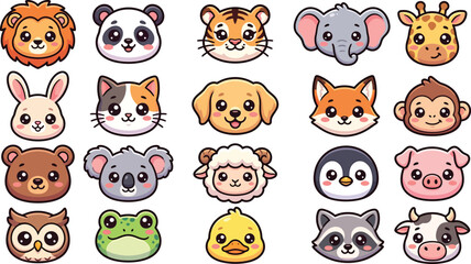Fototapeta premium Cute cartoon animal faces collection set