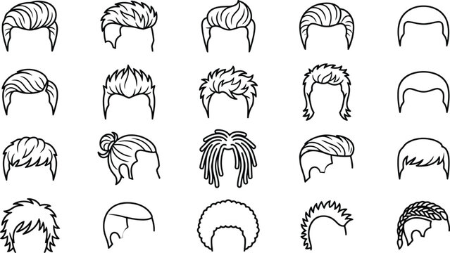 Collection of various men hair style line art icons