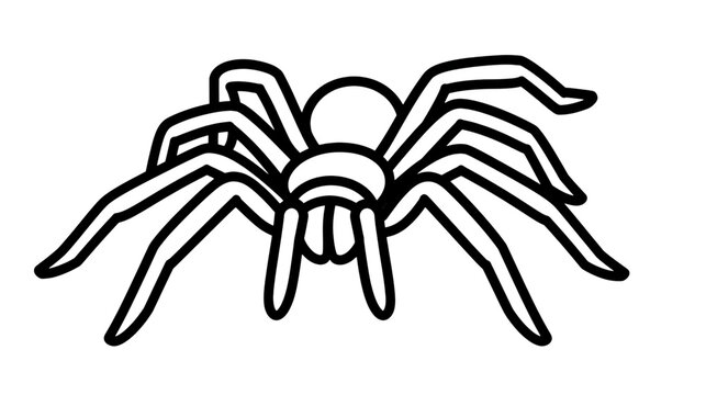A black and white outline of a tarantella spider on a transparent background