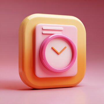 Minimal 3D clock icon, pastel pink and orange app button, time management concept for UI, schedule and reminder design