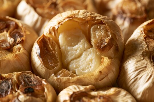 Roasted garlic heads ready for cooking in a kitchen setting