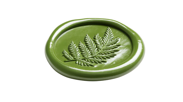 Green wax seal stamp fern leaf ornate detail