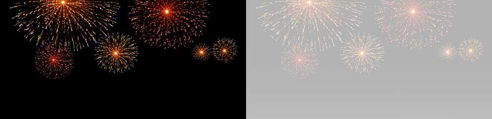 Fototapeta premium Elegant pastel firework bursts with soft glowing sparks arranged in a beautiful festive horizontal row