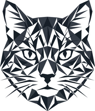 Low polygon style portrait of a cat face with a geometric design aesthetic