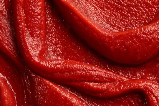 Tomato paste spreads on a smooth surface in a kitchen setting