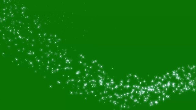 Glitter line transition animation with twinkle sparkle stars, cartoon doodle sparkles, fairy dust glitter trail, glowing star particles and cinematic magic effects on green screen 4k
