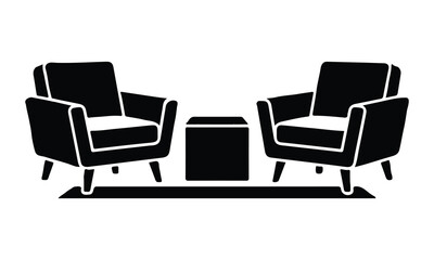 Obraz premium Black and white illustration of two armchairs and a small side table arrangement