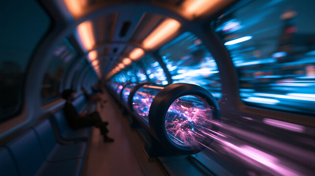 Futuristic Hyperloop Train Traveling at High Speed