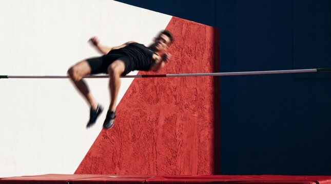 Male Athlete Performing High Jump Over Crossbar