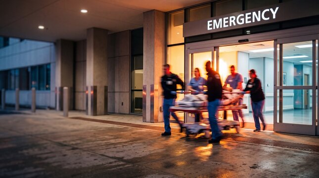 Medical Team Rushing Patient into Hospital Emergency Room