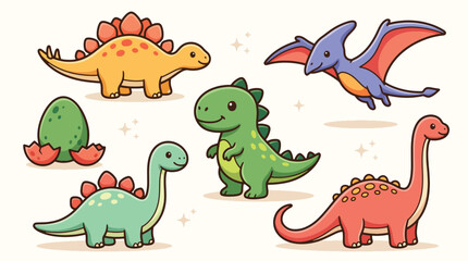 Set of Cute Cartoon Dinosaurs and Hatching Egg Illustration. © Caroline Studio