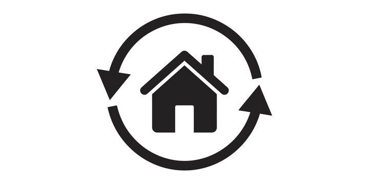Real estate recycling icon with house in circular arrows for sustainable living and eco friendly housing solutions.