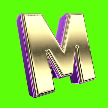 Font 3D Render M Letter Green Background