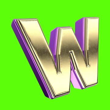 Font 3D Render W Letter Green Background