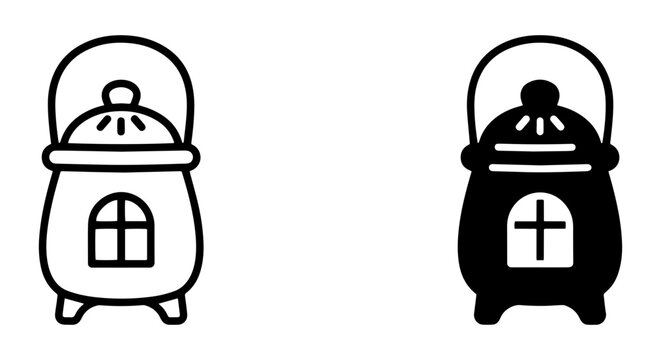 Simple Cartoon Stove Icons, Black and White Vector Graphics, Cozy Home Heating Symbol