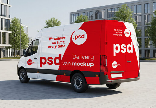 Delivery van mockup seen from the back