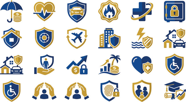 Set of insurance and protection icons for business and life
