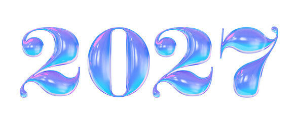 Naklejka premium 2027 New Year holographic liquid glass numbers. Festive 3D typography