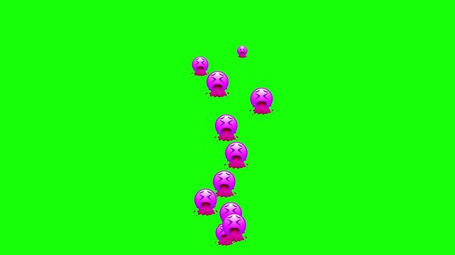 An emoji of someone vomiting is floating against a green background.