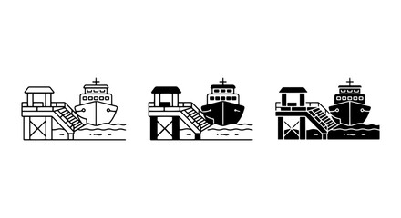 Fototapeta premium Ferry Boat Docking, Maritime Transport Hub, Water Transportation Scene, Nautical Logistics Icon