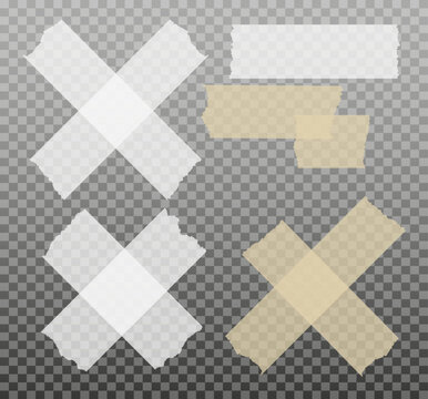 Scotch tape. Sticky paper tape. Adhesive Transparent sticky stripe. Sticker for collage, fixing photo notes. Vector illustration