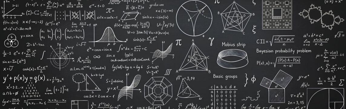  Blackboard inscribed with scientific formulas and calculations in physics and mathematics.
By Tryfonov 