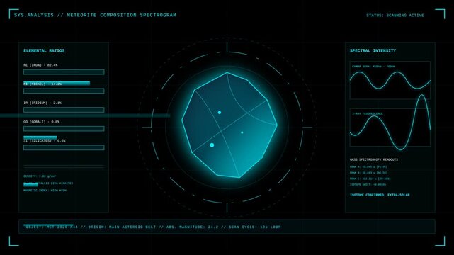 Futuristic Asteroid Composition Spectrogram Analysis Digital Interface Display for Space Exploration