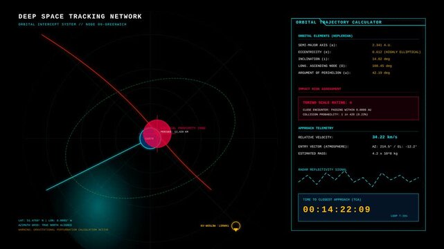 Futuristic Deep Space Tracking Network Monitoring Asteroid Trajectory and Potential Earth Impact