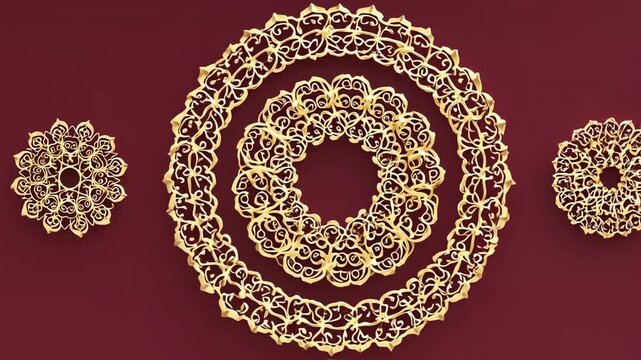 Intricate Gold Doily Patterns on Red Background.