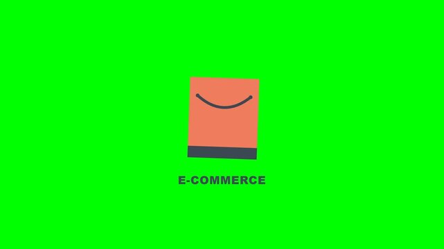 E Commerce Shopping Bag Icon on Green Screen