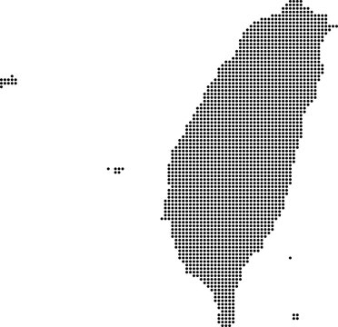 Taiwan dotted map with circular dot pattern, abstract vector geographic silhouette on blue background