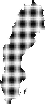 Sweden dotted map with circular dot pattern, abstract vector geographic silhouette on blue background
