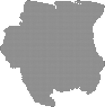 Suriname dotted map with circular dot pattern, abstract vector geographic silhouette on blue background
