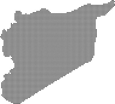 Syria dotted map with circular dot pattern, abstract vector geographic silhouette on blue background