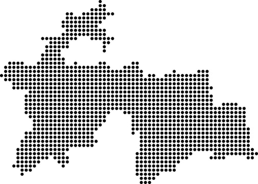 Tajikistan dotted map with circular dot pattern, abstract vector geographic silhouette on blue background