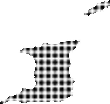 Trinidad and Tobago dotted map with circular dot pattern, abstract vector geographic silhouette on blue background