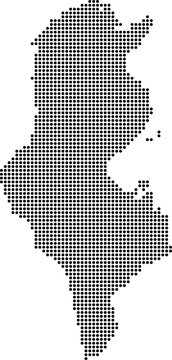 Tunisia dotted map with circular dot pattern, abstract vector geographic silhouette on blue background