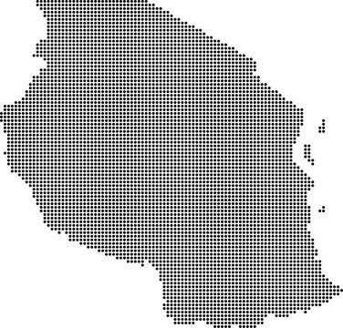 Tanzania dotted map with circular dot pattern, abstract vector geographic silhouette on blue background
