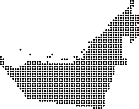 United Arab Emirates dotted map with circular dot pattern, abstract vector geographic silhouette on blue background