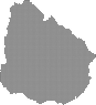 Uruguay dotted map with circular dot pattern, abstract vector geographic silhouette on blue background