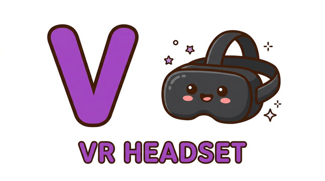 Cute Purple Letter V with Virtual Reality Headset
