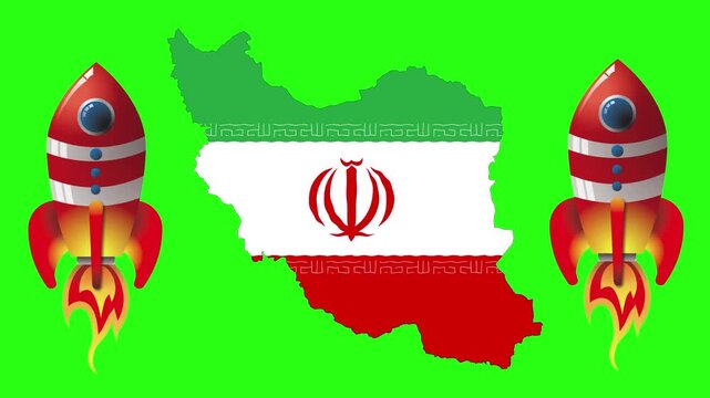 Map of iran filled with the colors of the national flag on green background
