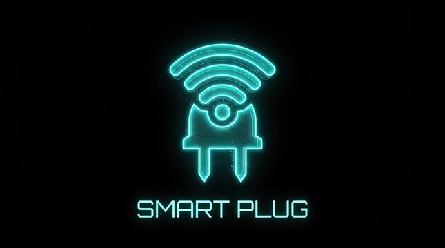 Smart Plug Icon with WiFi Symbol and Neon Glow, Futuristic Technology Concept