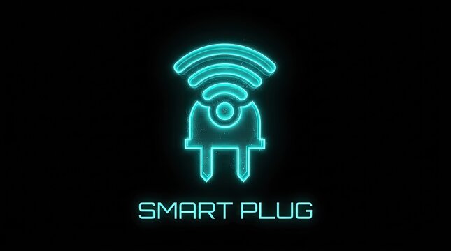 Futuristic smart plug neon icon for IoT and smart home automation technology concept.