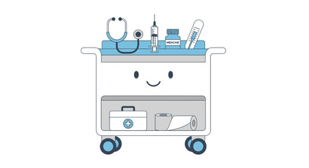 Fototapeta premium A cute medical cart illustration with various health care tools
