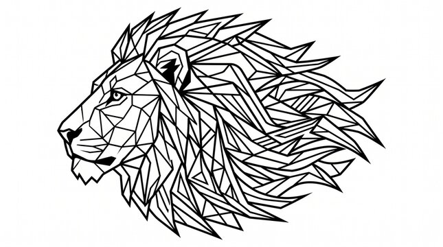 Bold Geometric Lion Head Outline Vector Portrait